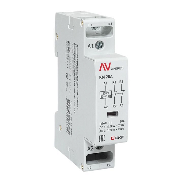 Контактор модульный КМ 20А 2NC 230В АС (1 мод.) AVERES