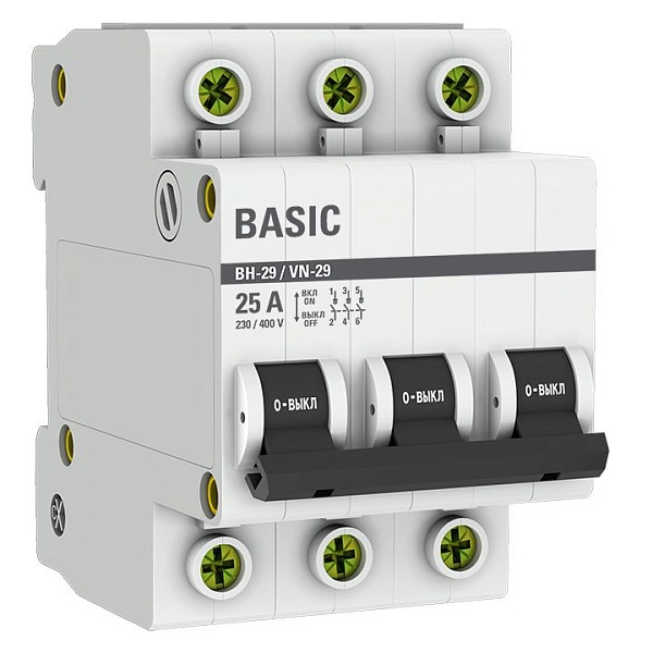 Выключатель нагрузки ВН-29 3P 25А BASIC SL29-3-25-bas