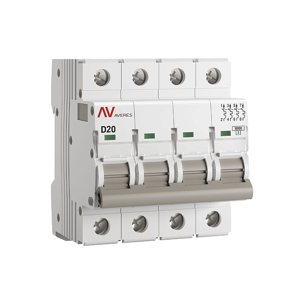 Выключатель автоматический AV-10 4P 20A (D) 10kA EKF AVERES…