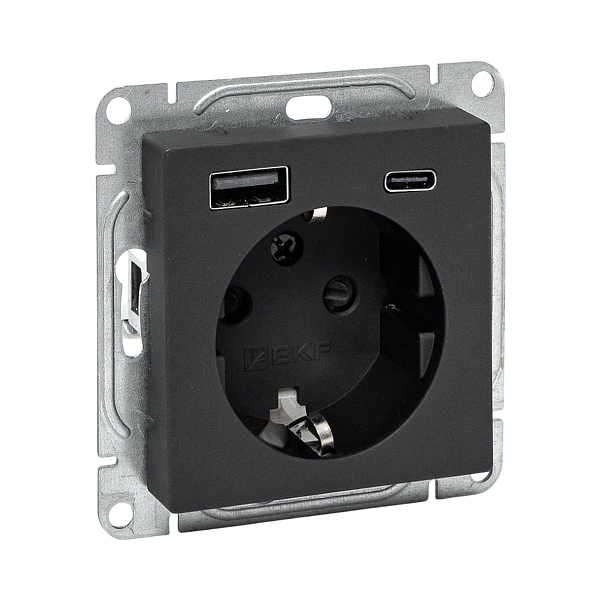 Механизм розетки с USB-A+С - 2шт, 16А, с заземлением, со шт…