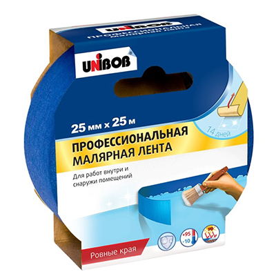 Лента малярная клейкая Unibob (Унибоб) профессиональная нар-вн 25 мм х 25 м (46571/89344)