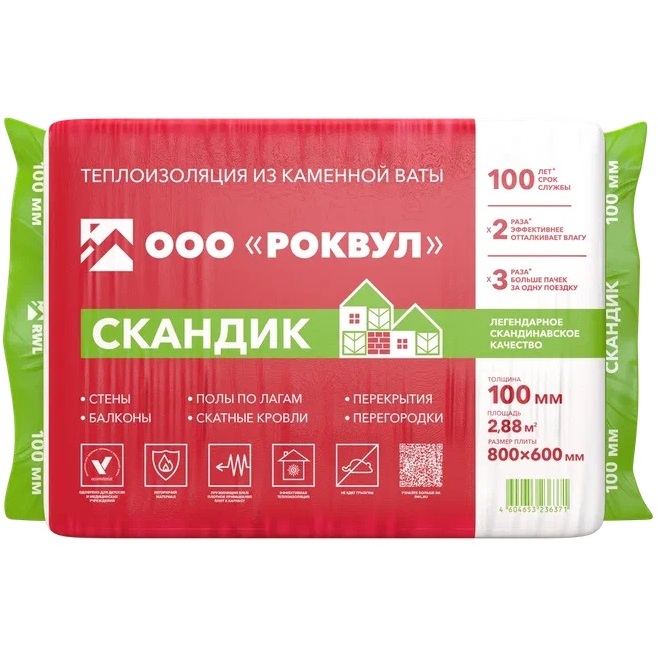 Базальтовая вата Rockwool (Роквул) Лайт Баттс Скандик 800х6…