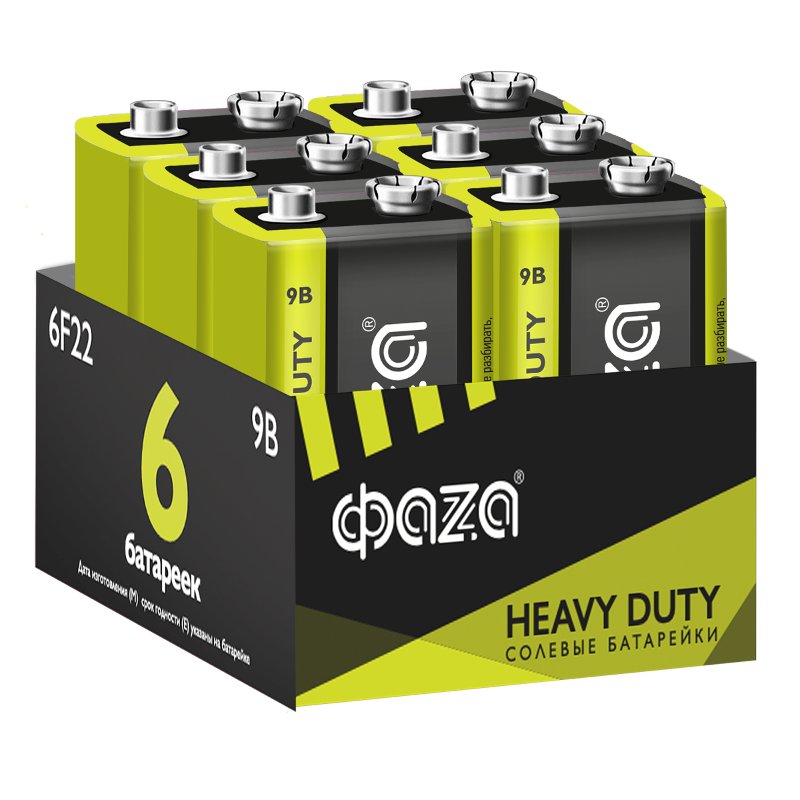 Батарейка 6F22 ФАZА Heavy Duty Pack-6 арт.5042261