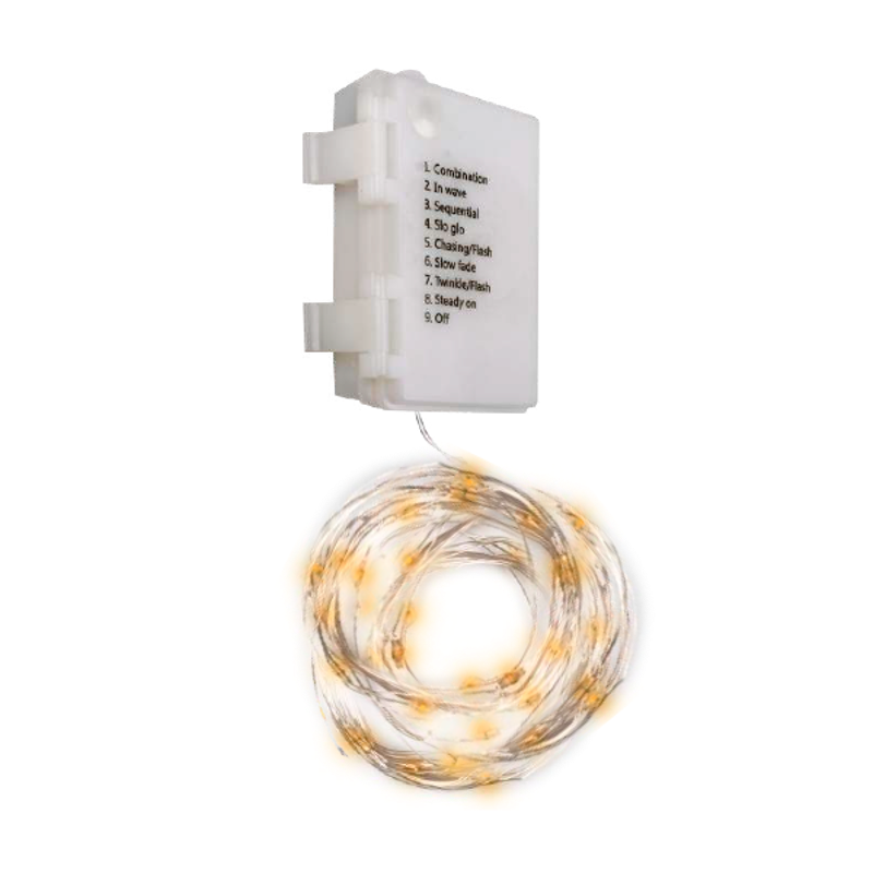 Гирлянда декоративная питание от ЭП  DC-G03-120Y, 120 желт. microLED, 12.1 м., 8 реж., 3xAA, IP44