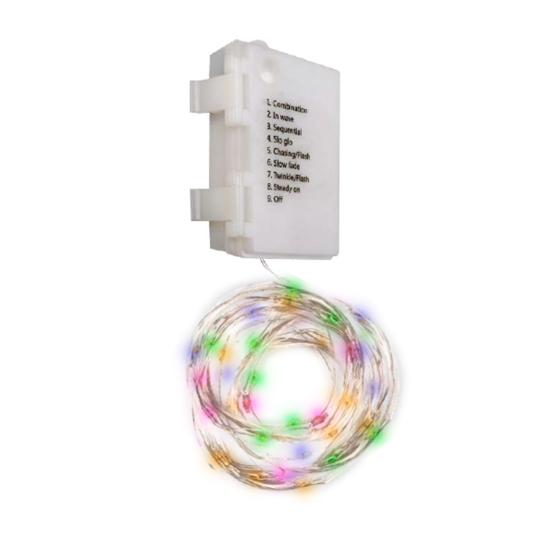 Гирлянда декоративная питание от ЭП  DC-G03-120M, 120 мульт. microLED, 12.1 м., 8 реж., 3xAA, IP44