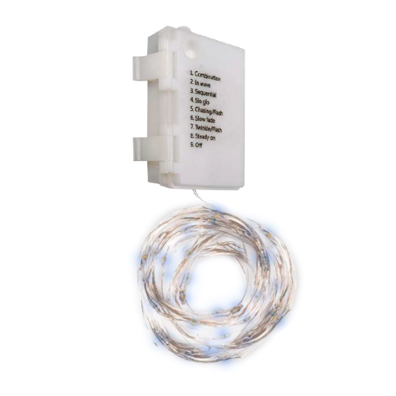 Гирлянда декоративная питание от ЭП  DC-G03-120W, 120 бел. microLED, 12.1 м., 8 реж., 3xAA, IP44