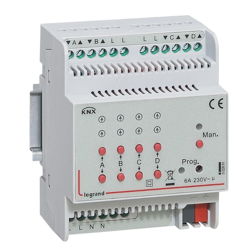 KNX. Активатор для приводов жалюзи/рольставень 4-канальный 6А.DIN 4 модуля.