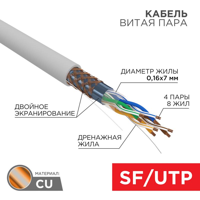 Кабель витая пара SFTP 4PR 24AWG, CAT5e, STRANDED, бухта 305 м