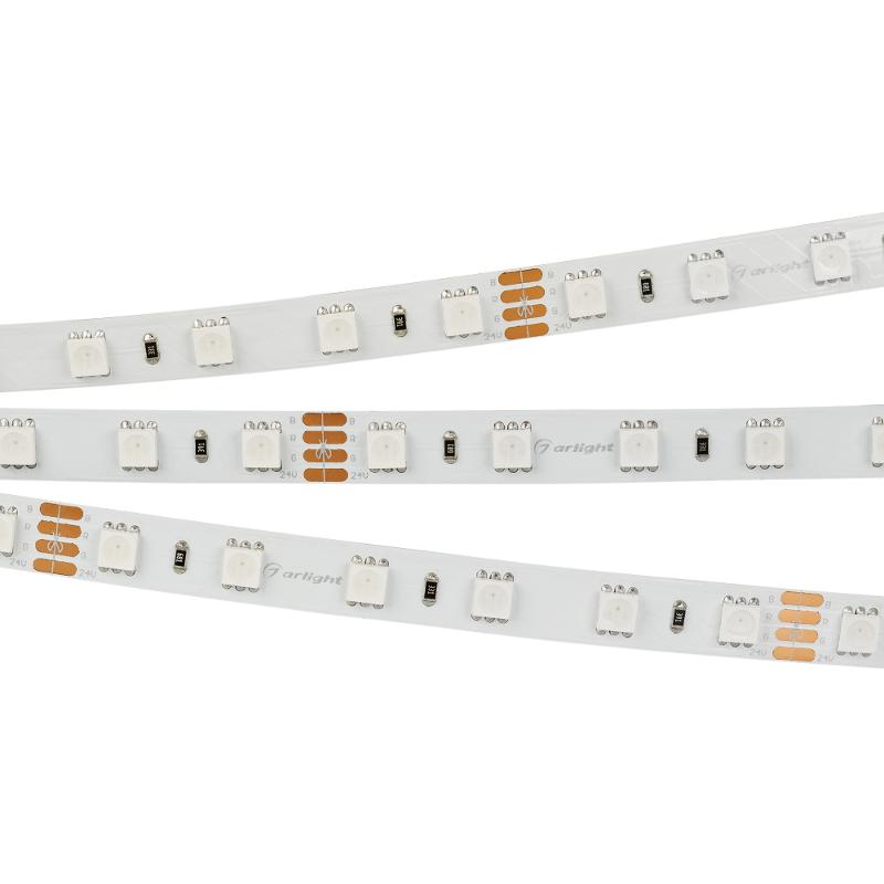 Лента светодиодная RT-B60-10mm 24V RGB (14.4 W/m, IP20, 5060, 5m) (arlight, Открытый)