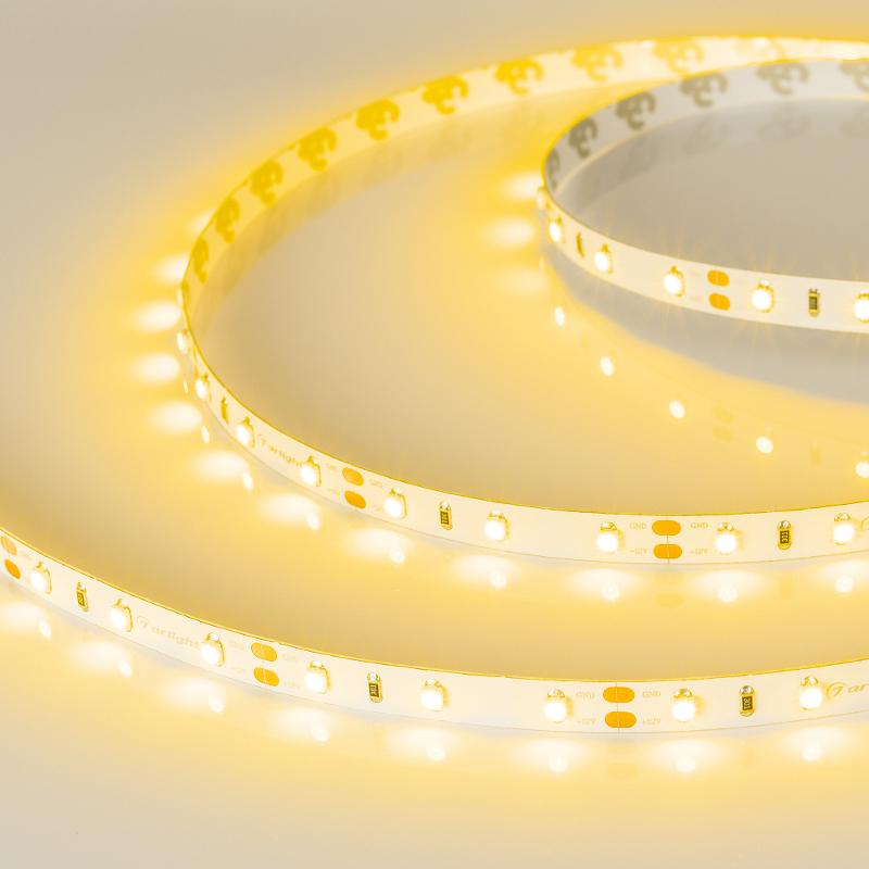 Светодиодная лента RT-A60-8mm 12V Yellow (4.8 W/m, IP20, 2835, 5m) (Arlight, Открытый)