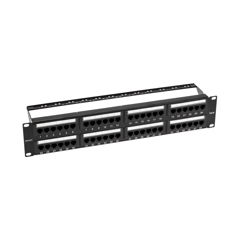 Панель коммутационная с кабельными органайзерами 19", 2U, 48 портов, U/UTP, RJ-45, CAT 5e REXANT PRO