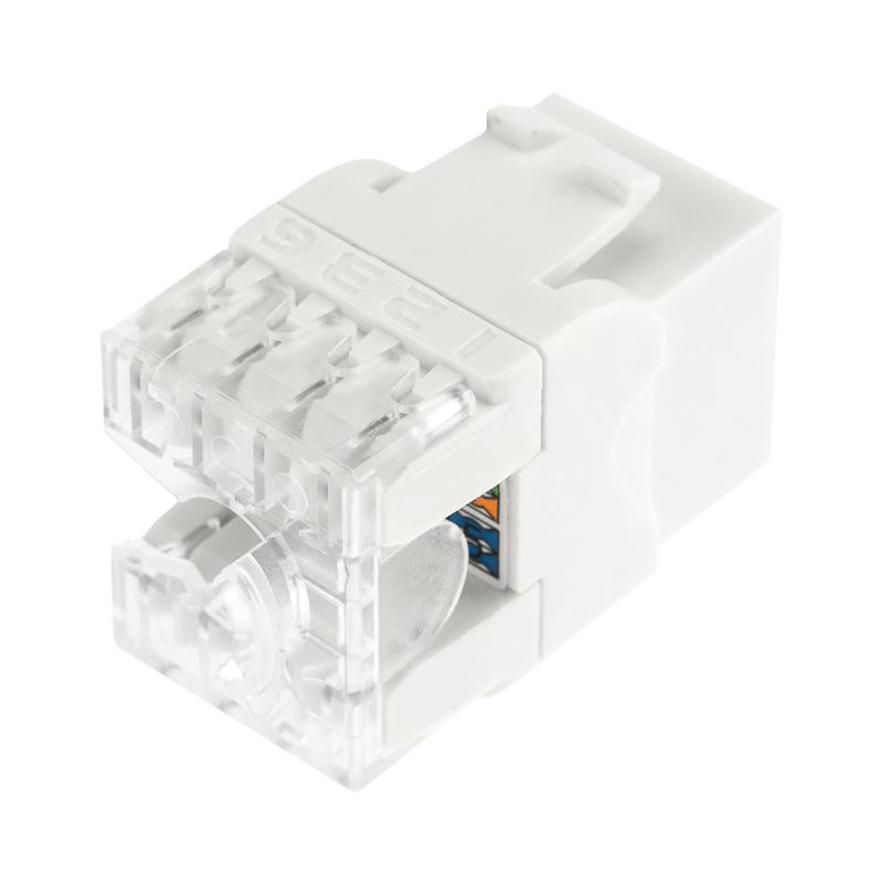 Модуль Keystone Jack RJ-45(8P8C), UTP неэкранированный, CAT 5e, тип 180 градусов, с пылезащитной шторкой, белый PRO