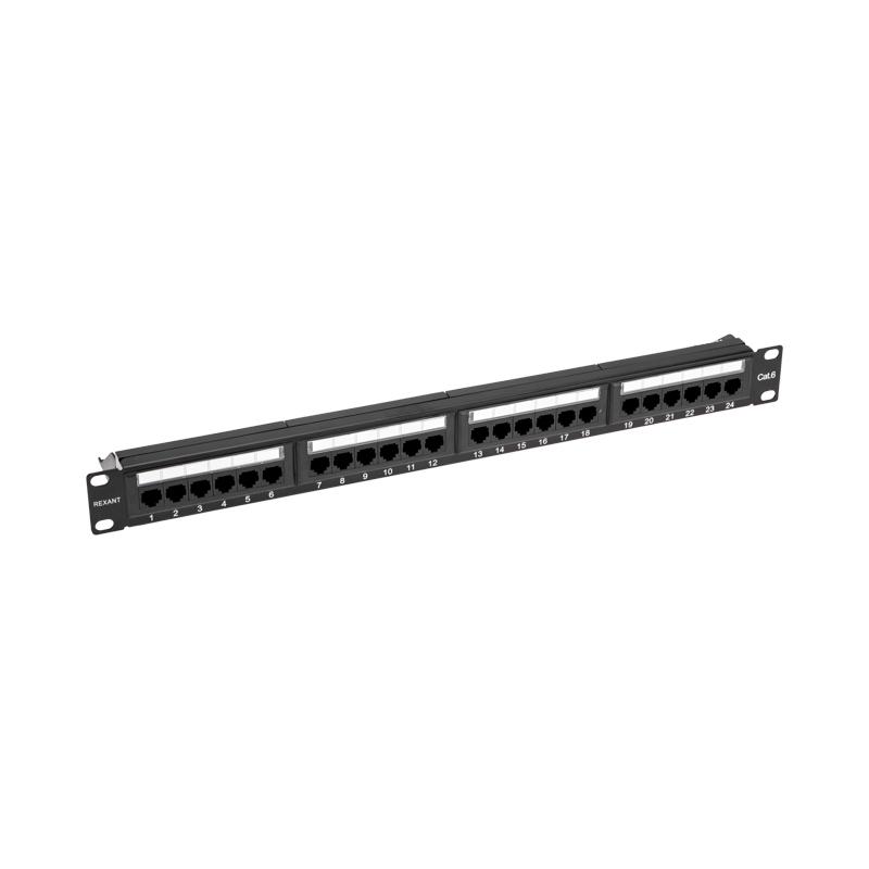 Панель коммутационная с кабельным органайзером 19", 1U, 24 порта, UTP, RJ-45, CAT 6 REXANT PRO