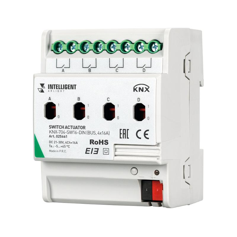INTELLIGENT ARLIGHT Релейный модуль KNX-704-SW16-DIN (BUS, 4x16A)