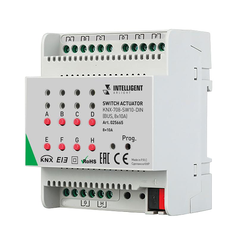 INTELLIGENT ARLIGHT Релейный модуль KNX-708-SW10-DIN (BUS, 8x10A)