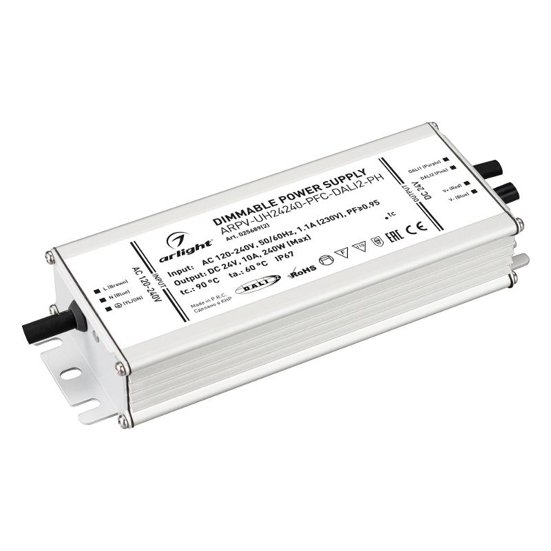 Блок питания ARPV-UH24240-PFC-DALI2-PH (24V, 10.0A, 240W) (ARL, IP67 Металл, 7 лет)