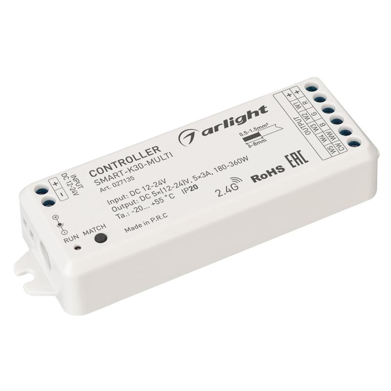Контроллер SMART-K30-MULTI (12-24V, 5x3A, RGB-MIX, 2.4G)