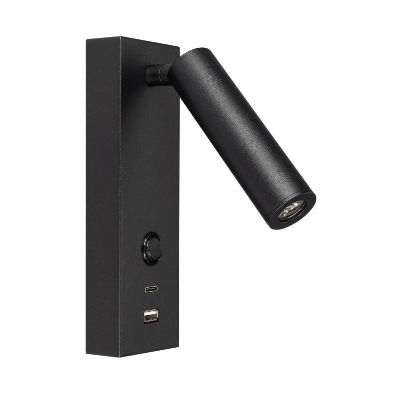 Светильник светодиодный SP-BED-CHARGE-S60x125-3W Warm3000 (BK, 20 deg, 230V, USB-A, USB-C) (Arlight, IP20 Металл, 3 года)