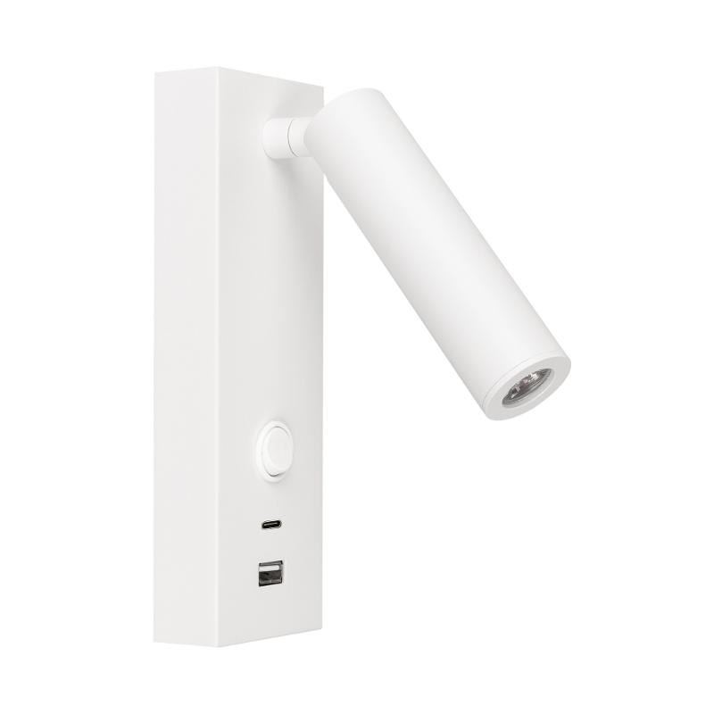 Светильник светодиодный настенный SP-BED-CHARGE-S60x125-3W Warm3000 (WH, 20 deg, 230V, USB-A, USB-C) (ARL, IP20 Металл, 3 года)