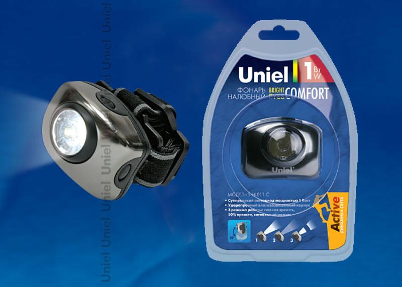 Фонарь налобный «Bright eyes comfort» S-HL011-C Gun Metal  алюм.корпус, 1 LED, упаковка кламшелл, 3хААА н/к