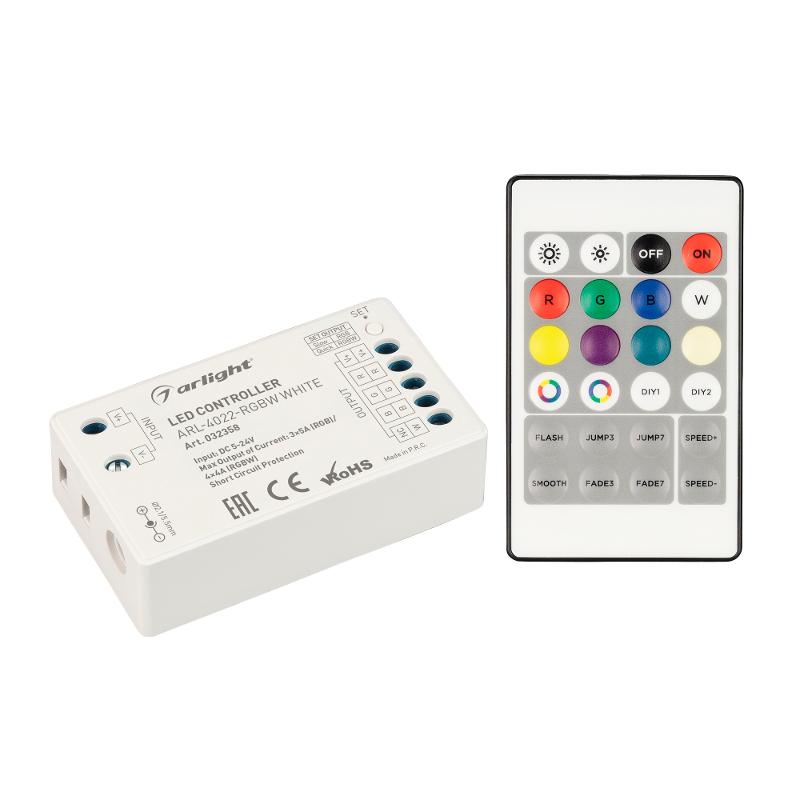 Контроллер ARL-4022-RGBW White (5-24V, 4x4A, ПДУ 24кн, RF) (Arlight, IP20 Пластик, 3 года)