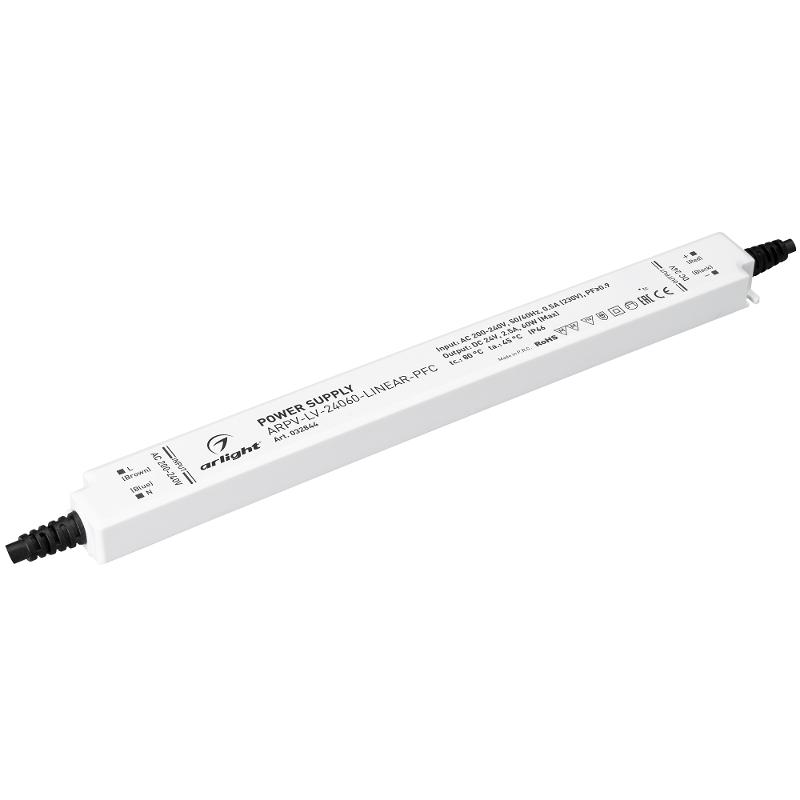 Блок питания ARPV-LV-24060-LINEAR-PFC (24V, 2.5A, 60W) (Arlight, IP66 Пластик, 3 года)
