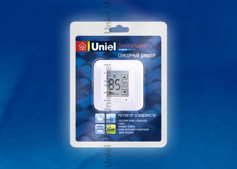USW-001-LCD-DM-40/500W-TM-M-WH Выключатель с диммером и таймером выключения, сенсор, блистер, белый