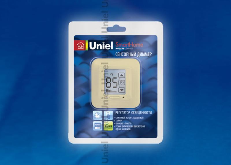 USW-001-LCD-DM-40/500W-TM-M-BG Выключатель с диммером и таймером выключения, сенсор, блистер, бежевый
