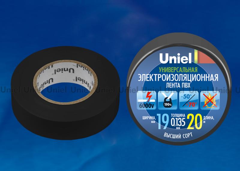 Лента изоляционная 0.135х19мм 20м UIT-135P 20/19/01 BLK черн. Uniel