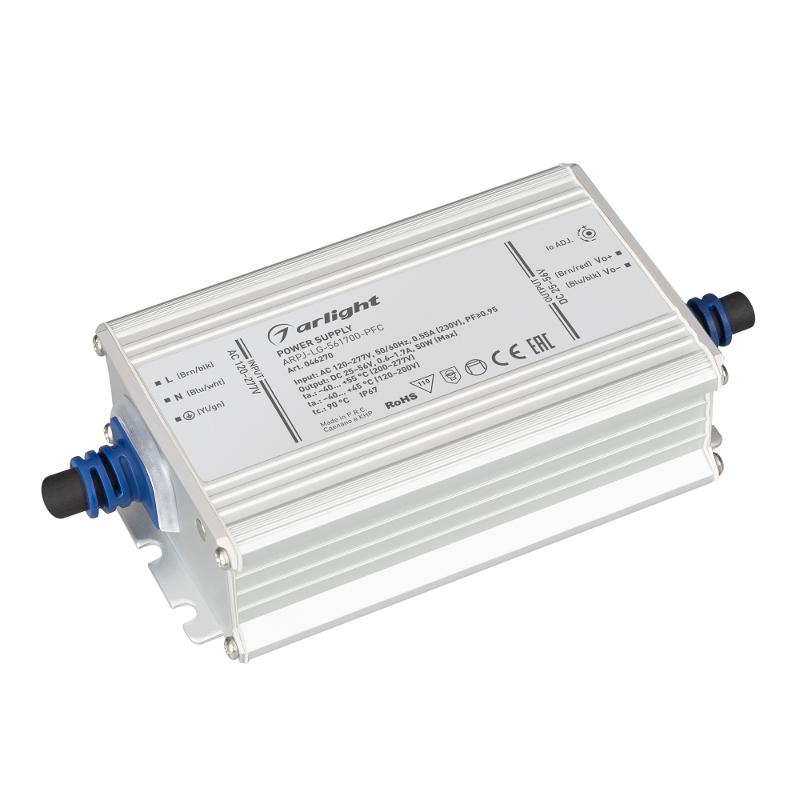 Блок питания ARPJ-LG-561700-PFC (50W, 25-56V, 0.6-1.7A) (ARL, IP67 Металл, 5 лет)