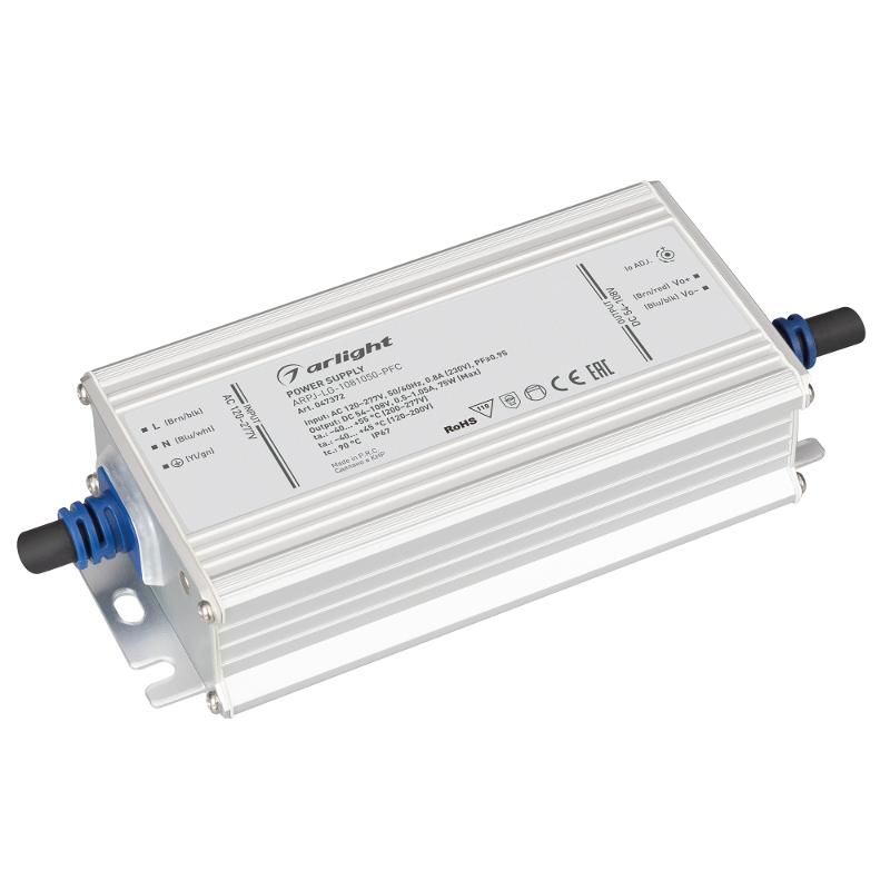 Блок питания ARPJ-LG-1081050-PFC (75W, 54-108V, 0.5-1.05A) (ARL, IP67 Металл, 5 лет)