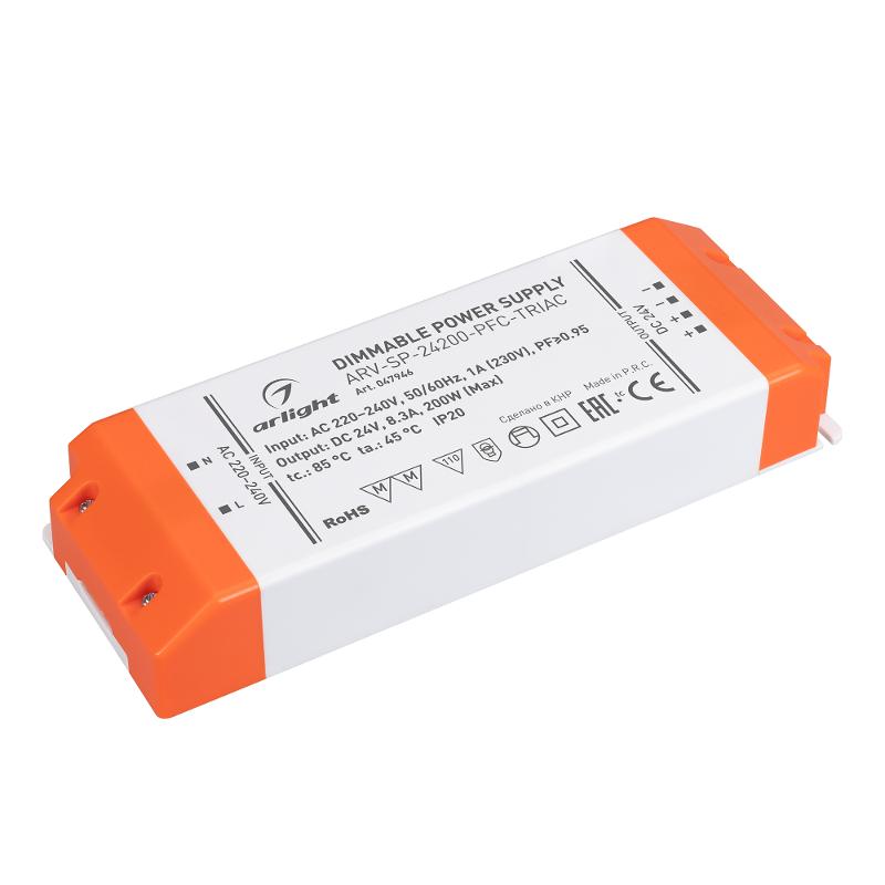 Блок питания ARV-SP-24200-PFC-TRIAC (24V, 8.3A, 200W) (ARL, IP20 Пластик, 5 лет)