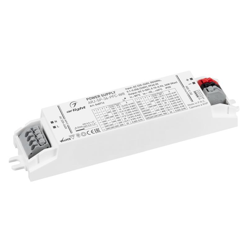 Блок питания ARJ-SP-36-PFC-WR (36W, 3-50V, 0.15-0.9A) (IP20 Пластик, 5 лет)