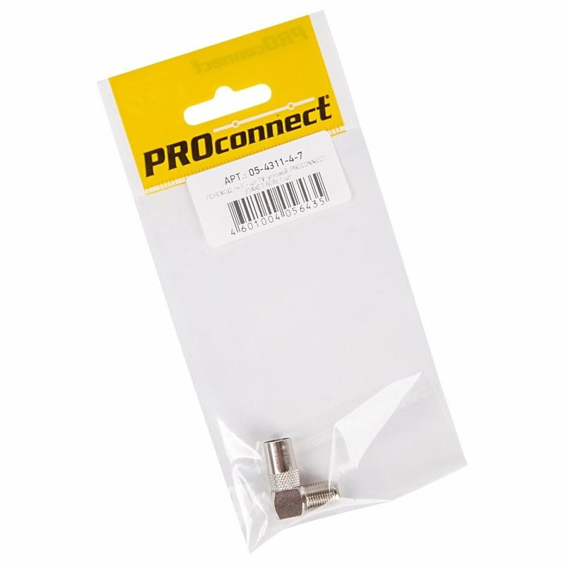Переходник антенный, (гнездо F - штекер TV), угловой (1шт.) (пакет) PROconnect