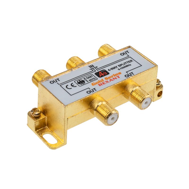 ДЕЛИТЕЛЬ  ТВ x 4 + 5шт. F   "BOX"  5-1000 МГц  "GOLD"