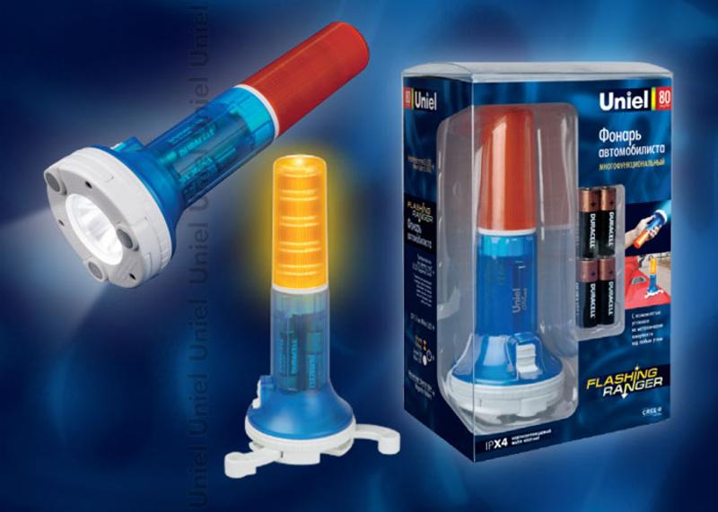 Фонарь-offroad Premium «Flashing ranger» P-AT031-BB Amber-Blue  пластм, XP-C Cree White LED, 4хАА в/к, янтарно-синий