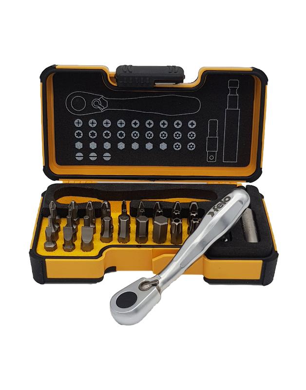 Набор бит SL/PH/PZ/Tx/HEX/TxTR/BH/MS с мини трещоткой в кейсе, 33 шт