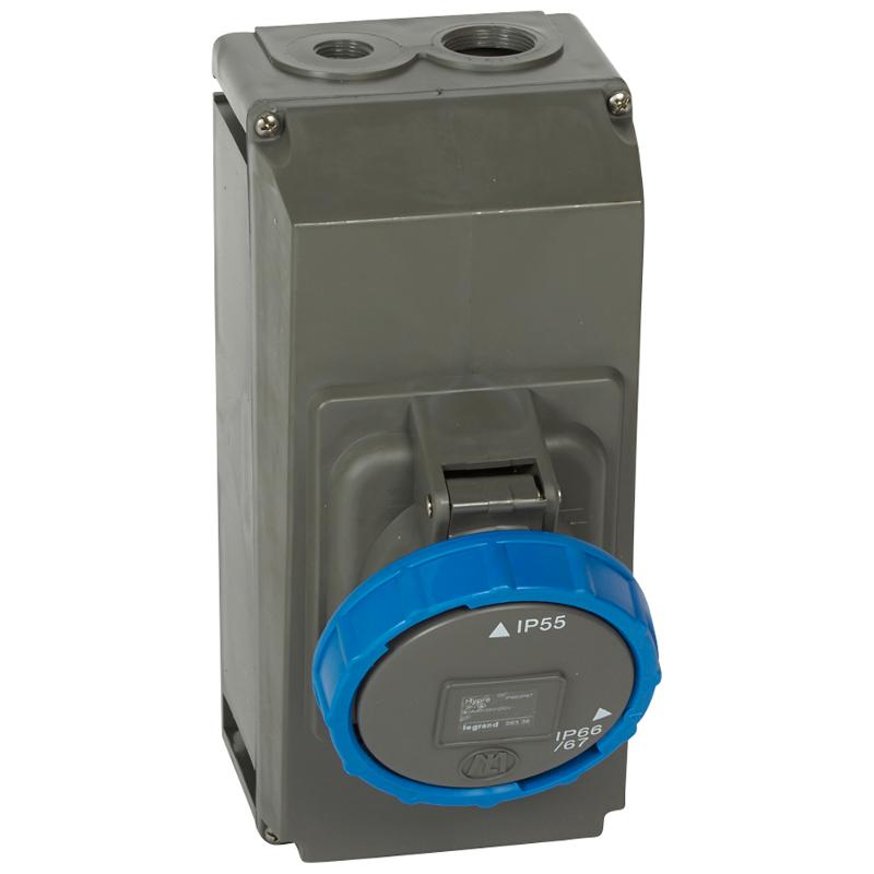 Розетка накладного монтажа в готовом корпусе Hypra - IP 66/67-55 - 2К+3 - 63 А - пластик
