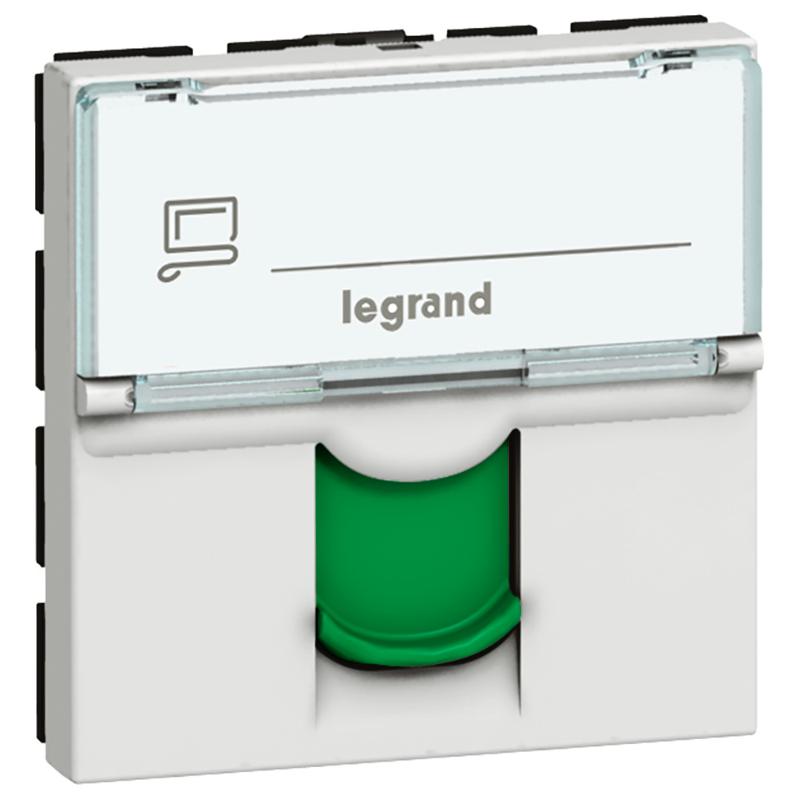 Розетка RJ 45 - Программа Mosaic - категория 6а - STP - 2 модуля - белый с зеленой шторкой - LCS²