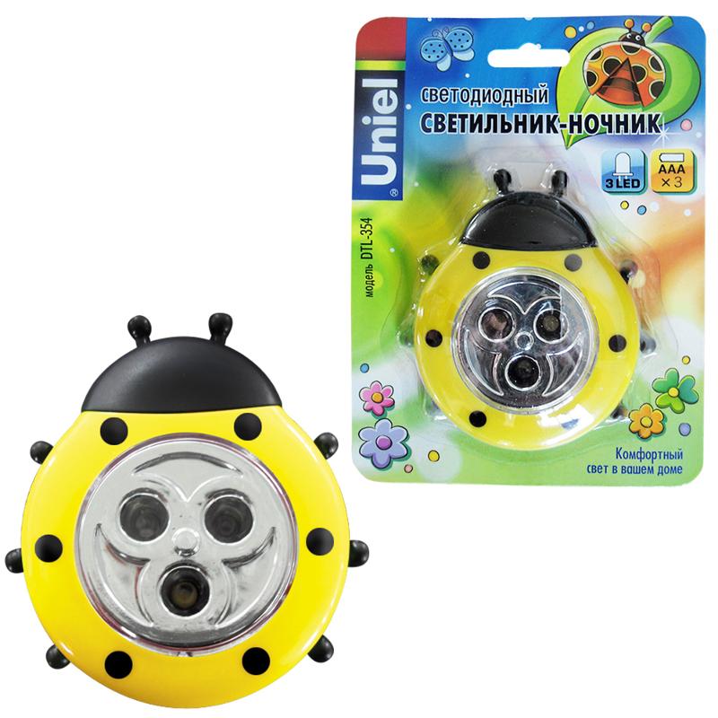Cветильник-ночник Божья Коровка DTL-354 Божья Коровка/Yellow/3LED/3AAA питание от 3-х батареек AAA (в комплект не входят).-желтый