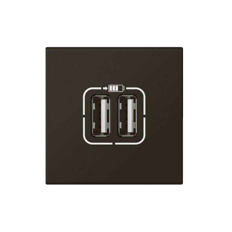 Розетка USB А+А для зарядки двойная - Mosaic - 2 модуля - матовая черная