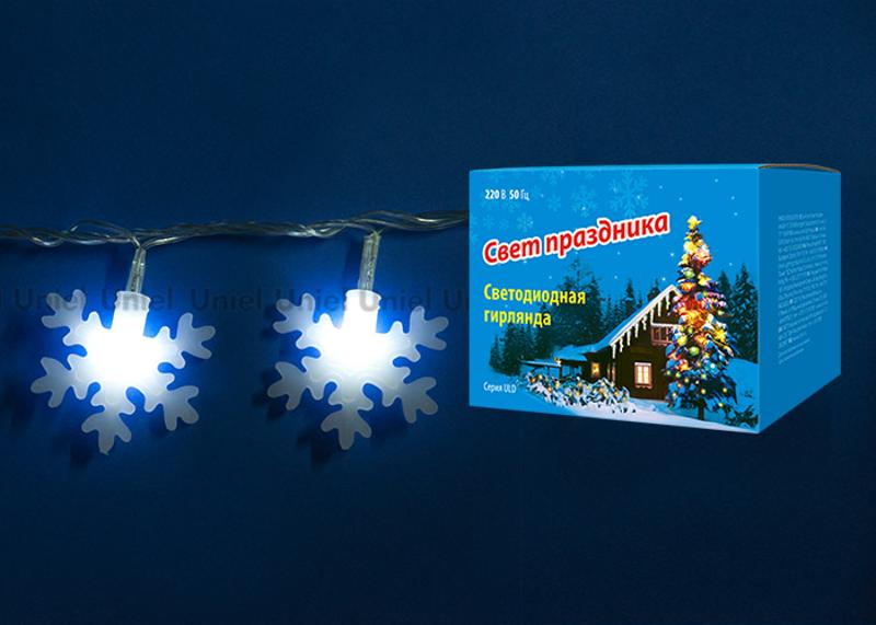 Гирлянда светодиодная  с контр. «Снежинки-2»  ULD-S0700-050/DTA WHITE IP20 SNOWFLAKES-2   50 диодов, 7 м, белая, IP20,шнур прозр.