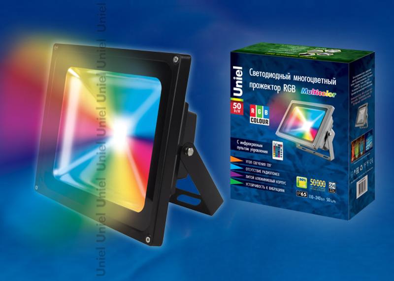 Прожектор светодиодный ULF-S01-50W/RGB/RC IP65 110-240В 50вт с пультом ДУ, мультиколор, серый