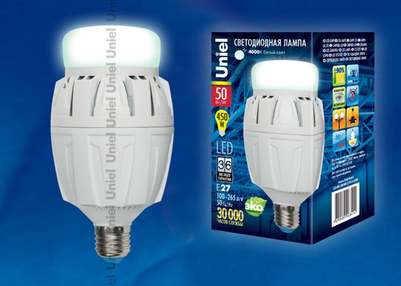 Лампа светодиодная LED-M88-50W/NW/E27/FR ALV01WH LED мощная с мат. рассеивателем. Материал корпуса алюминий. 4000К. Серия Venturo. .