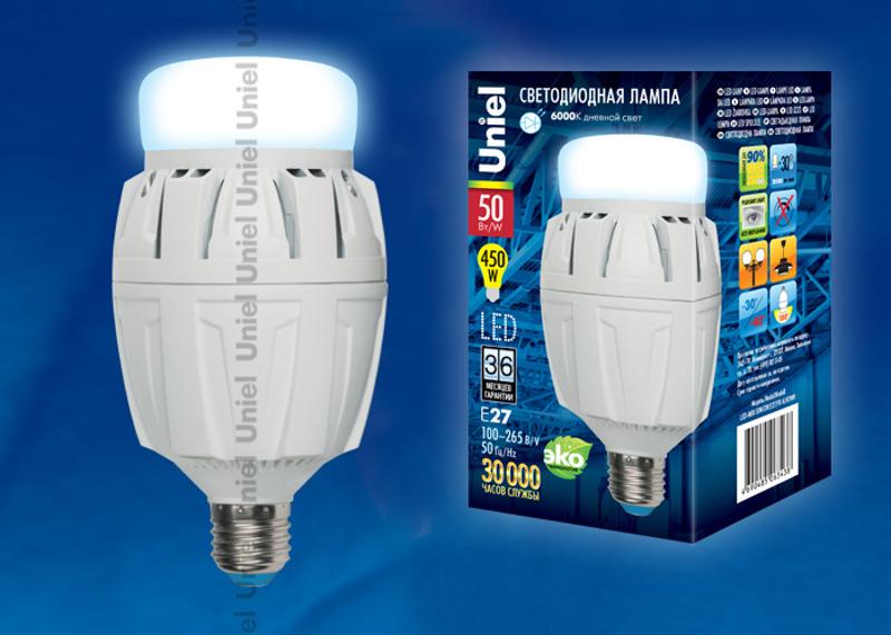 Лампа светодиодная LED-M88-50W/DW/E27/FR ALV01WH LED мощная с мат. рассеивателем. Материал корпуса алюминий. 6500К. Серия Venturo. .