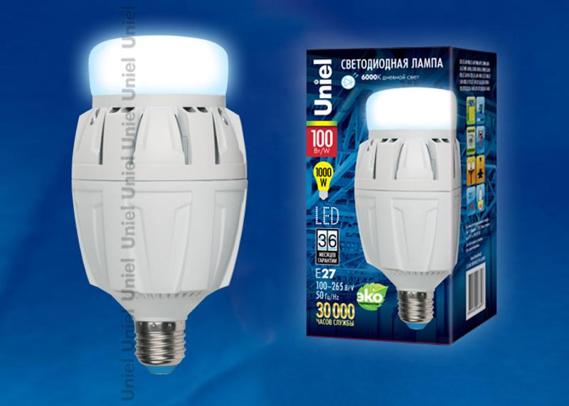 Лампа светодиодная LED-M88-100W/DW/E27/FR ALV01WH LED мощная с мат. рассеивателем. Материал корпуса алюминий. 6500К. Серия Venturo. .