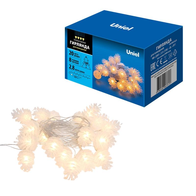 Гирлянда светодиодная  «Шишки»  ULD-S0280-020/DTA WARM WHITE IP20 PINE CONES   20 диодов, 2,8 м, теплый белый, IP20, шнур прозр..