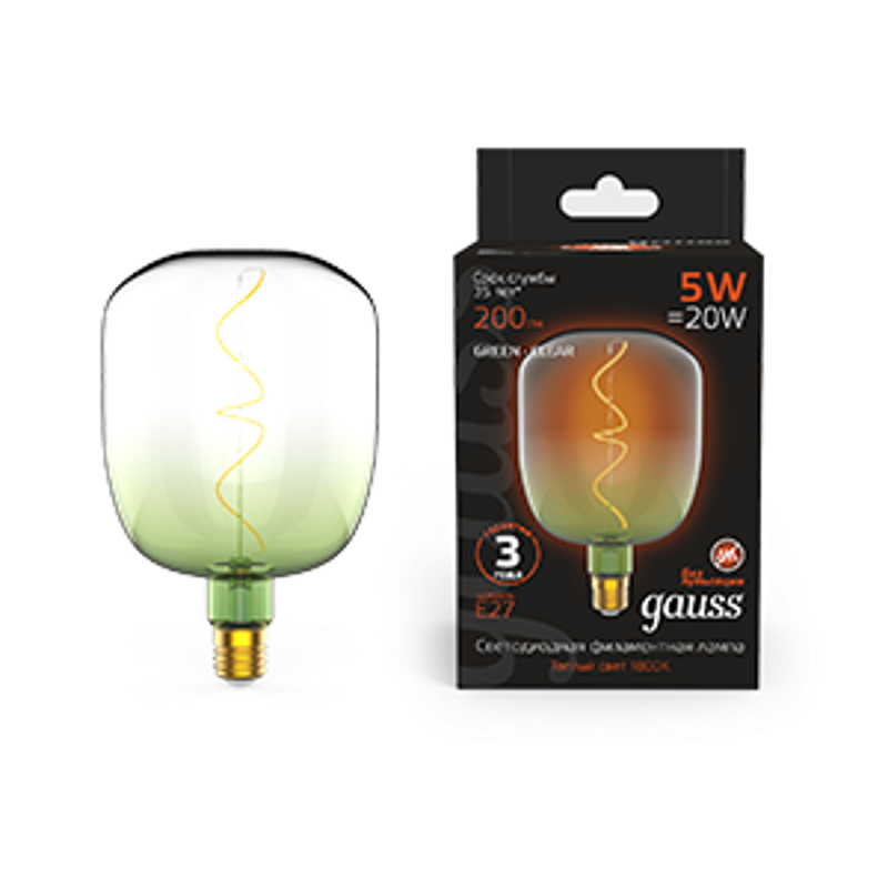 Лампа светодиодная LED Filament Flexible V140-DC Green-Clear E27 5W 200lm 1800K 140*200mm 1/6