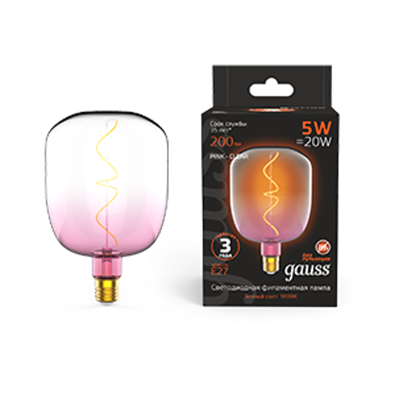 Лампа светодиодная LED Filament Flexible V140-DC Pink-Clear E27 5W 200lm 1800K 140*200mm 1/6