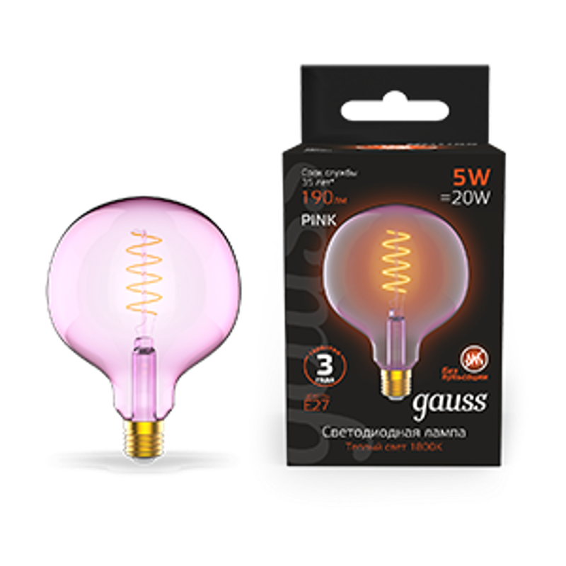 Лампа светодиодная LED Filament Flexible G125-C Pink E27 5W 190lm 1800K 125*178mm 1/10